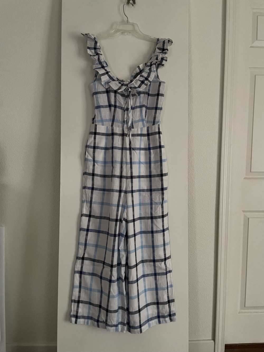 Red Carter Cotton Jumpsuit Corset Lace Up Wide Leg Palazzo Pants Blue-White NWT